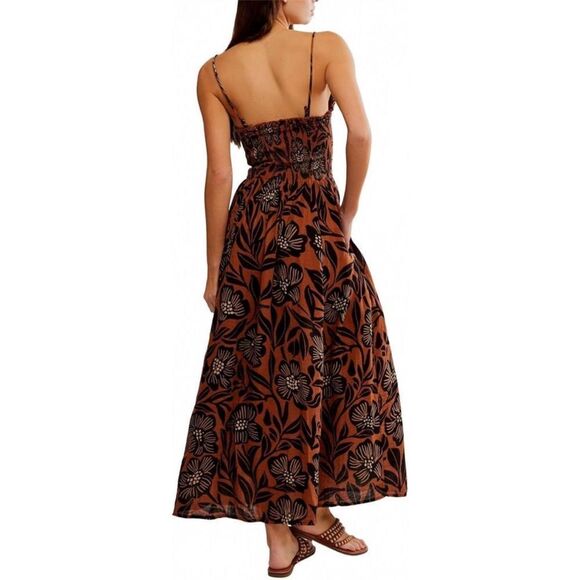 Free People Sweet Nothings Midi Dress in Brown Patina Combo - Picture 2 of 6